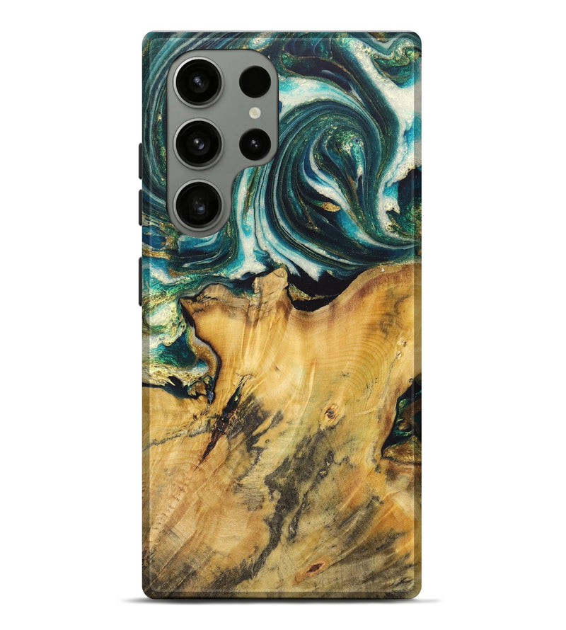 Galaxy S23 Ultra Wood Live Edge Phone Case - Gene (Teal & Gold, 725573)