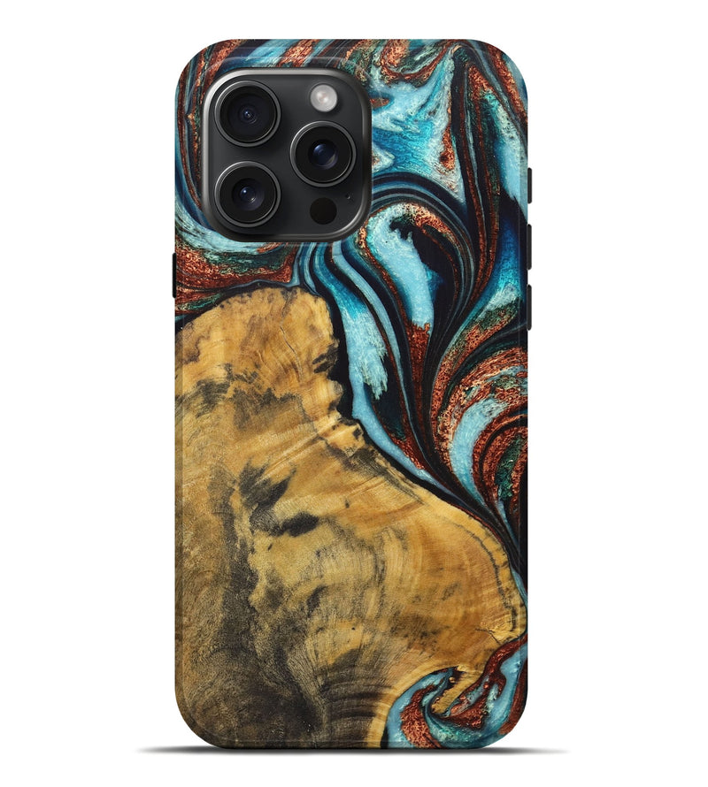 iPhone 16 Pro Max Wood Live Edge Phone Case - Milton (Teal & Gold, 725575)
