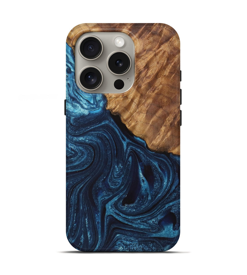 iPhone 16 Pro Wood Live Edge Phone Case - Kason (Blue, 725577)