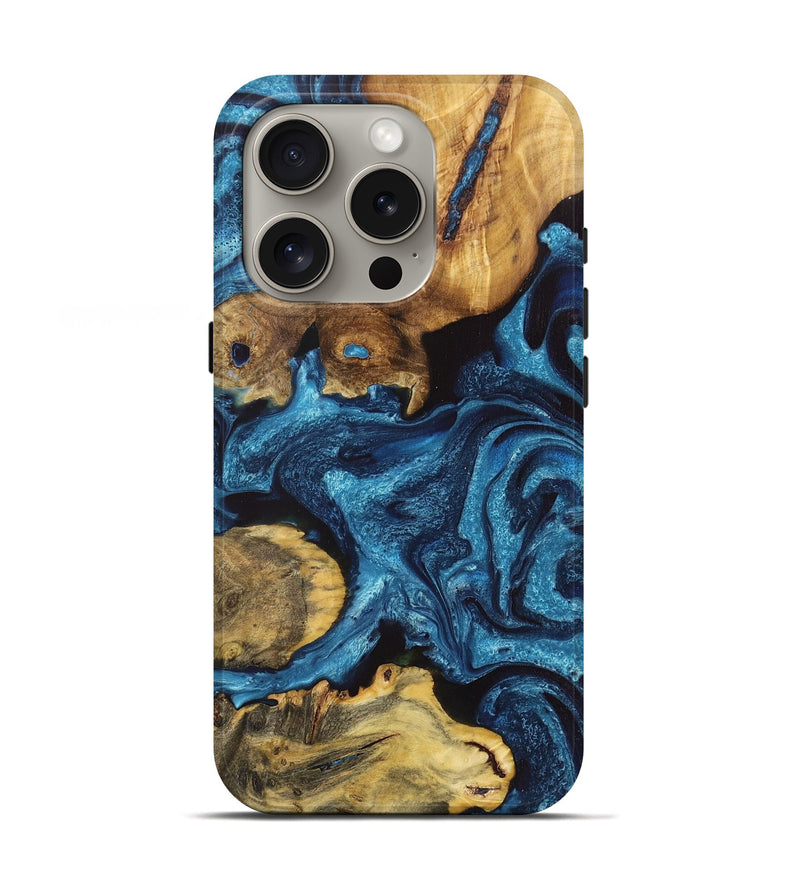 iPhone 16 Pro Wood Live Edge Phone Case - Rosemary (Blue, 725579)