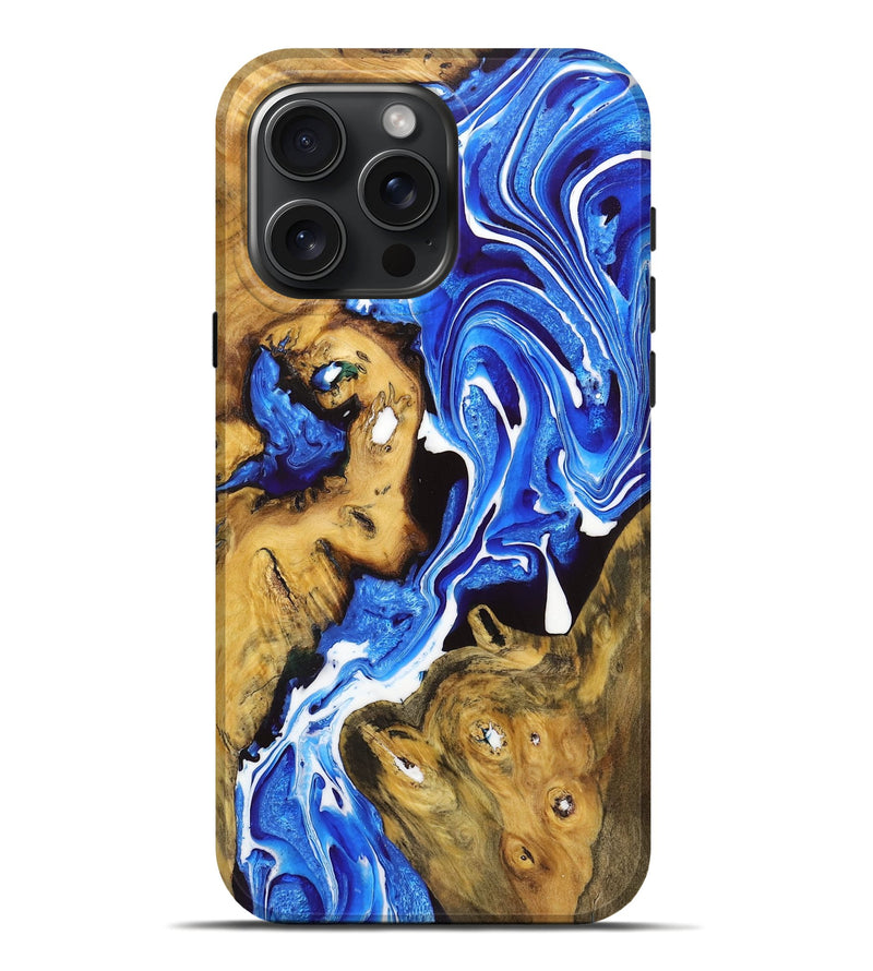 iPhone 16 Pro Max Wood Live Edge Phone Case - Jase (Blue, 725582)