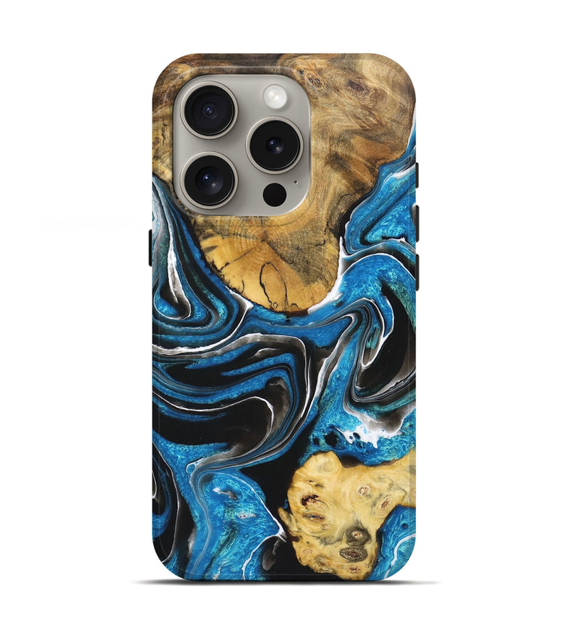 iPhone 16 Pro Wood Live Edge Phone Case - Kendall (Blue, 725597)