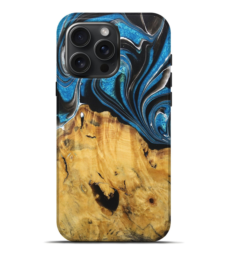 iPhone 16 Pro Max Wood Live Edge Phone Case - Danielle (Blue, 725598)