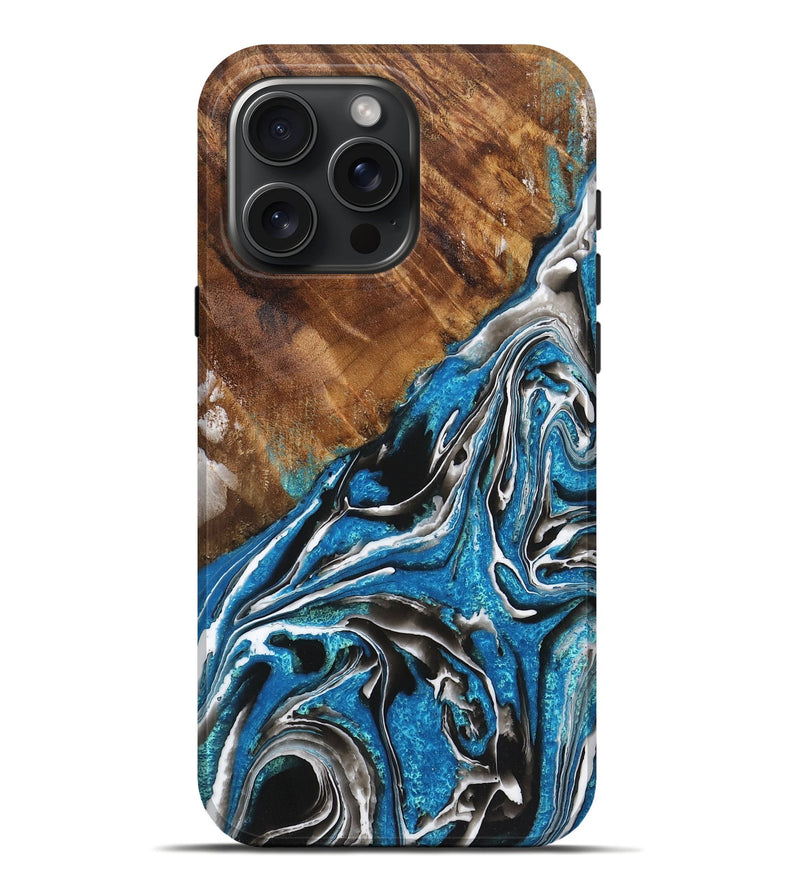 iPhone 16 Pro Max Wood Live Edge Phone Case - Alice (Blue, 725601)