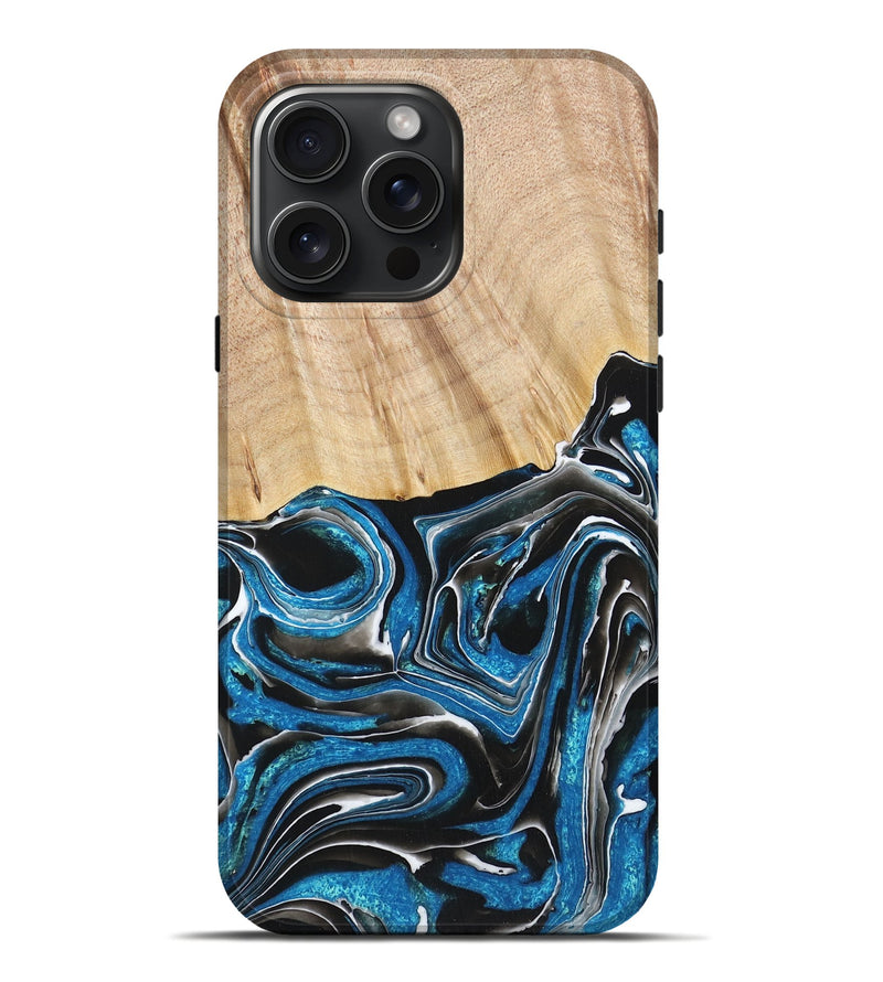 iPhone 16 Pro Max Wood Live Edge Phone Case - Micheal (Blue, 725602)