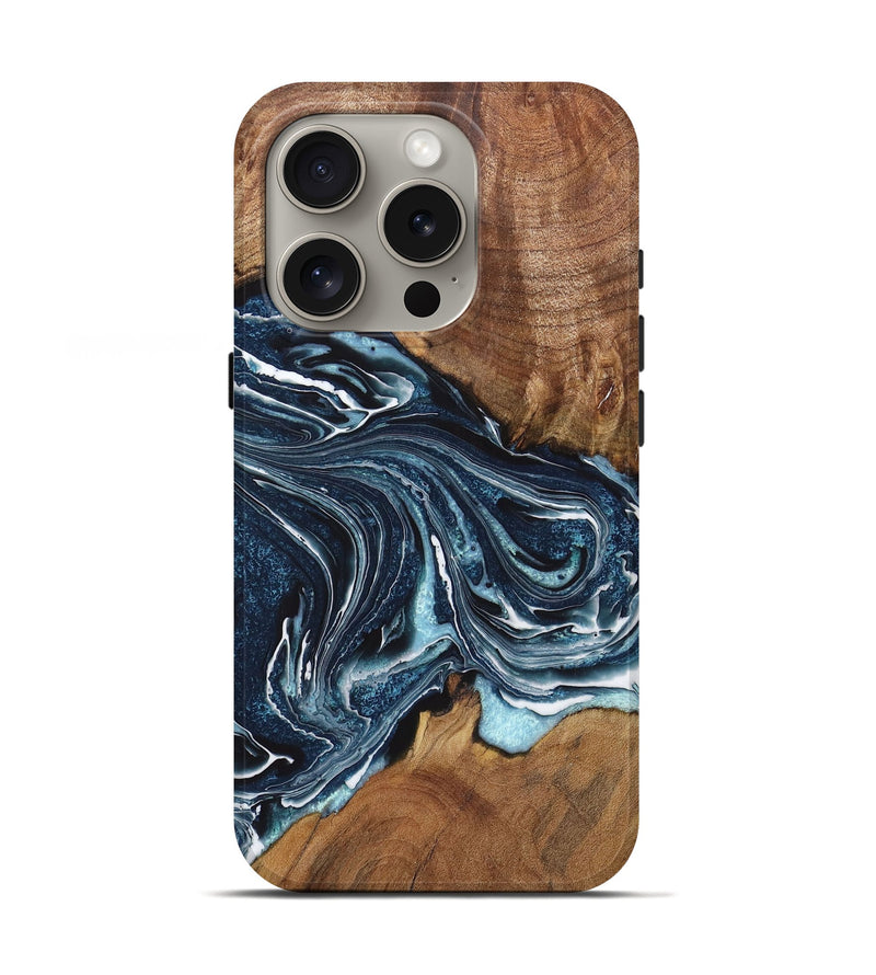 iPhone 16 Pro Wood Live Edge Phone Case - Marla (Blue, 725603)
