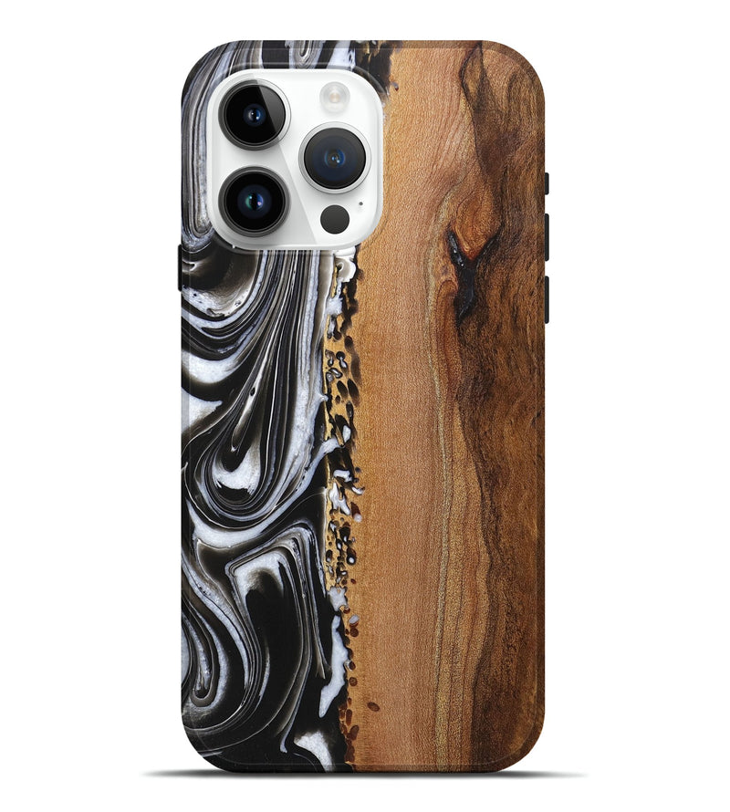 iPhone 15 Pro Max Wood Live Edge Phone Case - Amie (Black & White, 725610)