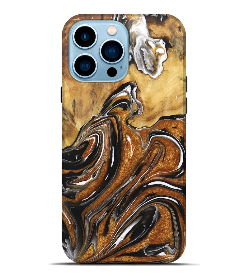iPhone 14 Pro Max Wood Live Edge Phone Case - Ronald (Black & White, 725614)