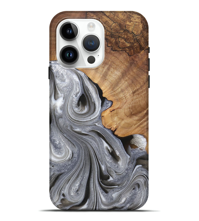 iPhone 15 Pro Max Wood Live Edge Phone Case - Jayden (Black & White, 725616)