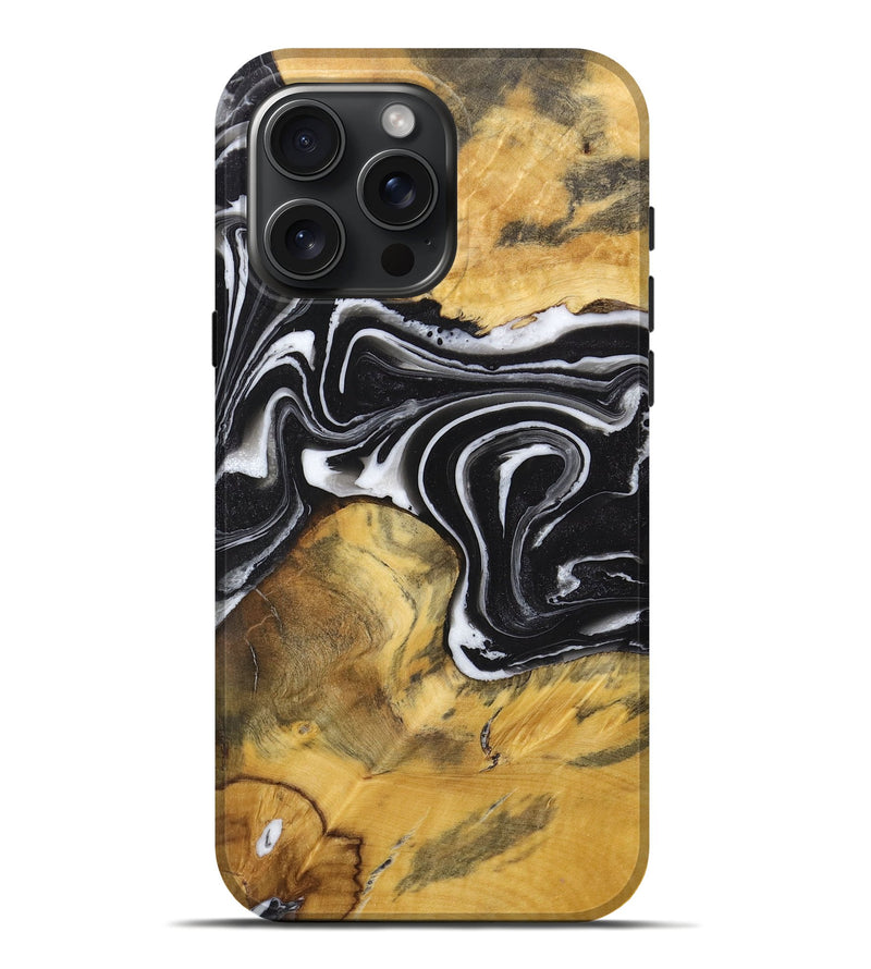 iPhone 16 Pro Max Wood Live Edge Phone Case - Ophelia (Black & White, 725617)
