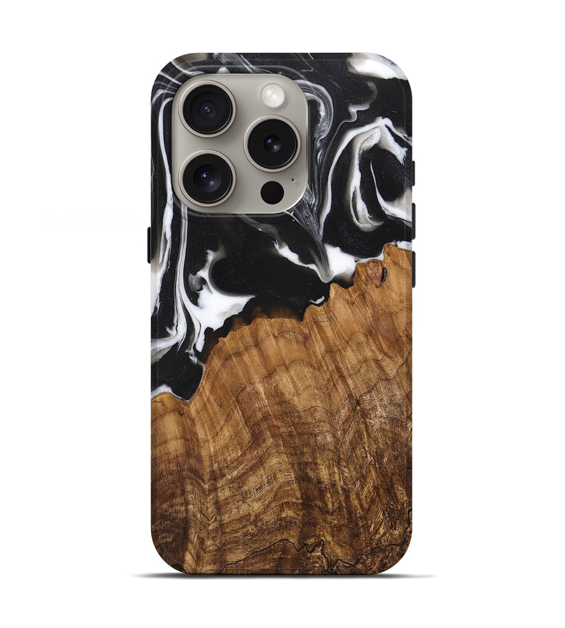 iPhone 16 Pro Wood Live Edge Phone Case - Aviana (Black & White, 725618)
