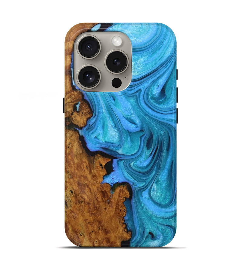 iPhone 16 Pro Wood Live Edge Phone Case - Aisha (Blue, 726525)