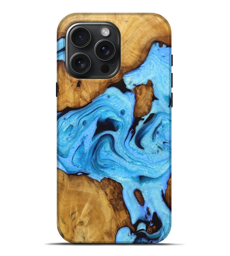 iPhone 16 Pro Max Wood Live Edge Phone Case - Messiah (Blue, 726532)