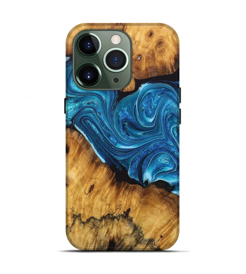 iPhone 13 Pro Wood Live Edge Phone Case - Aimee (Blue, 726617)