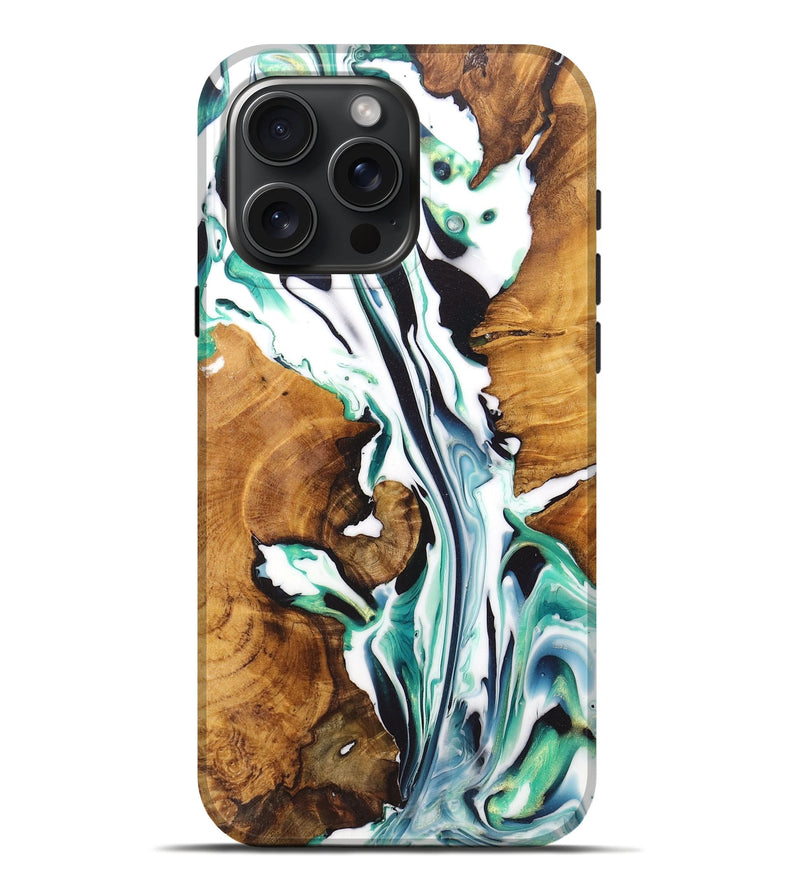 iPhone 16 Pro Max Wood Live Edge Phone Case - Sherry (Green, 726623)