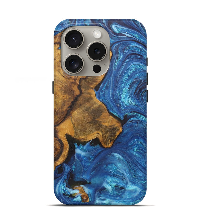 iPhone 16 Pro Wood Live Edge Phone Case - Kelsey (Blue, 726677)