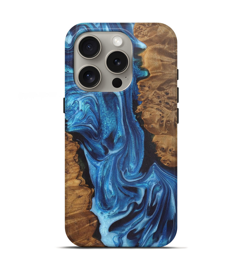 iPhone 16 Pro Wood Live Edge Phone Case - Gayle (Blue, 726678)