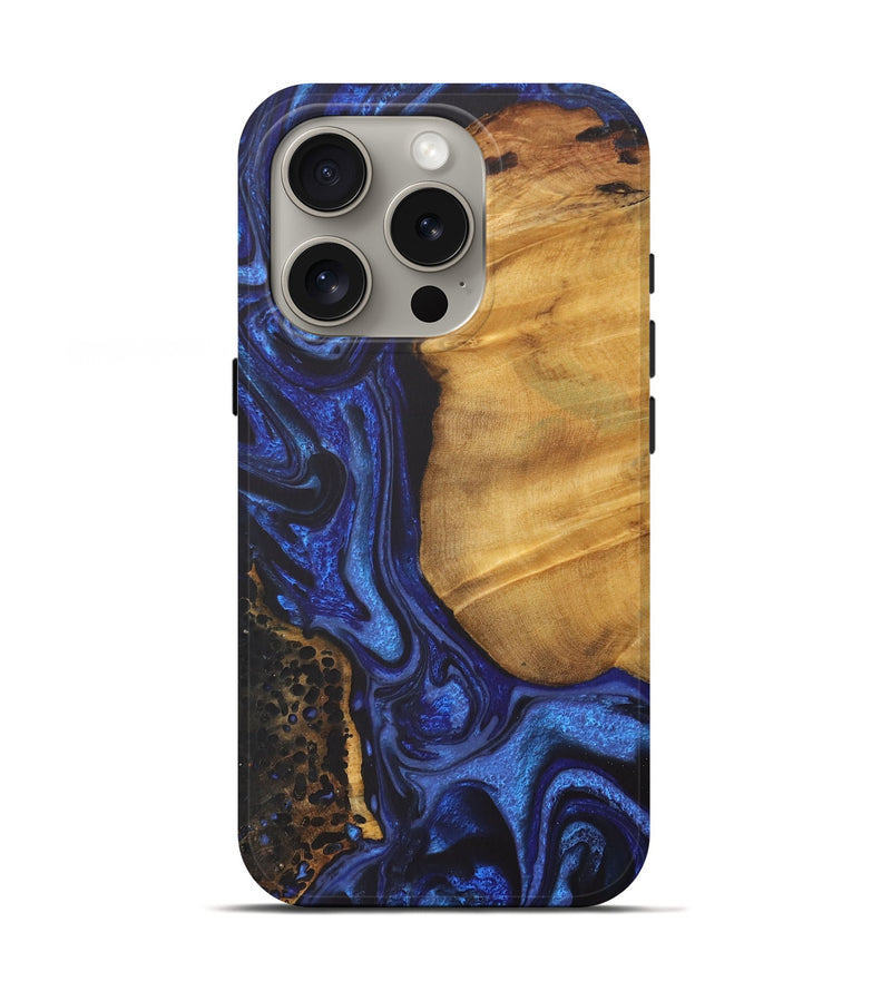 iPhone 16 Pro Wood Live Edge Phone Case - Mistie (Blue, 727195)