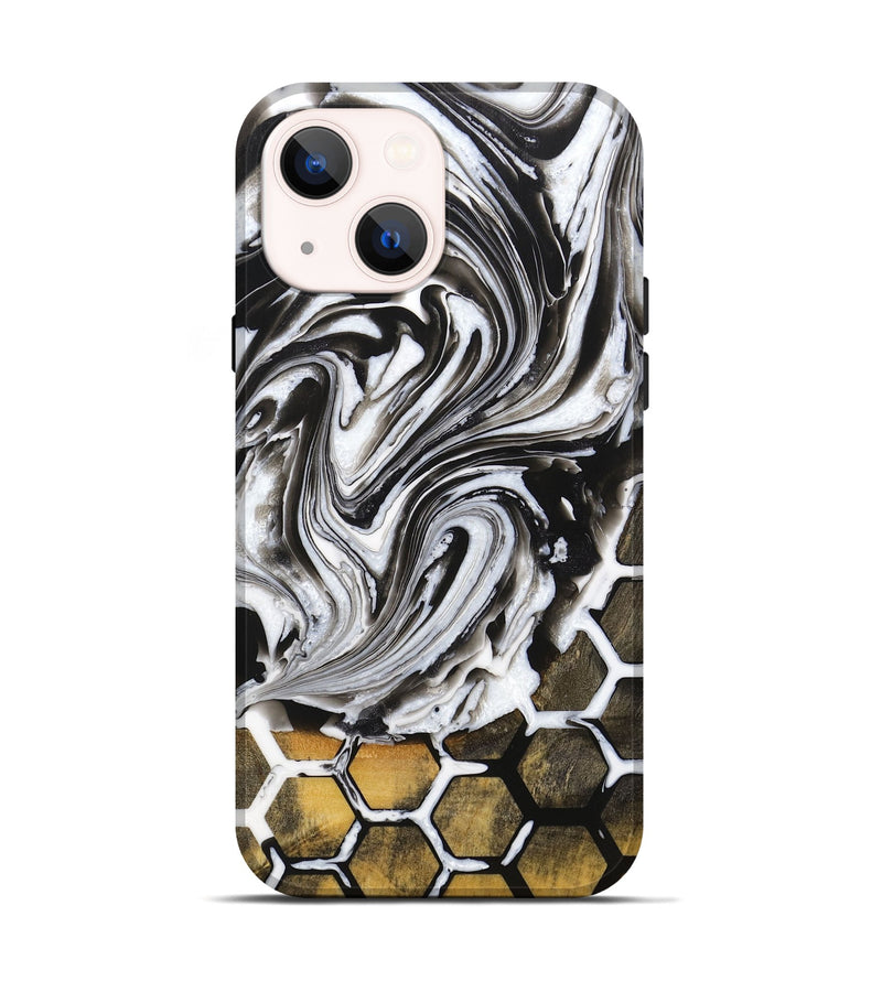 iPhone 14 Wood Live Edge Phone Case - Nessa (Black & White, 727226)