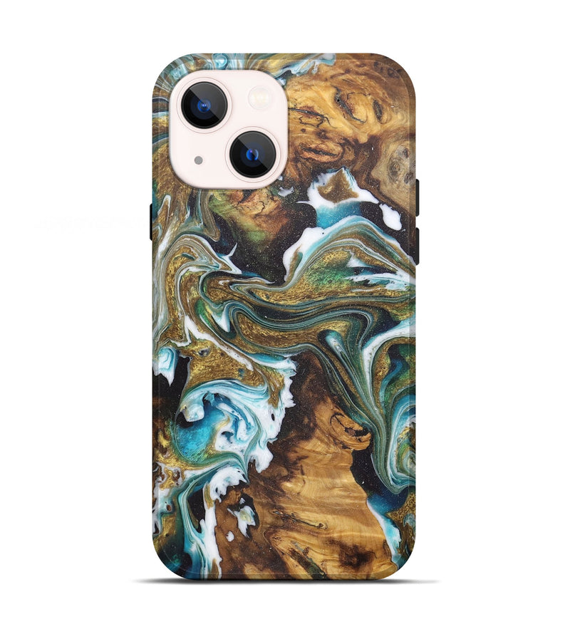 iPhone 13 Wood Live Edge Phone Case - Janson (Teal & Gold, 727238)