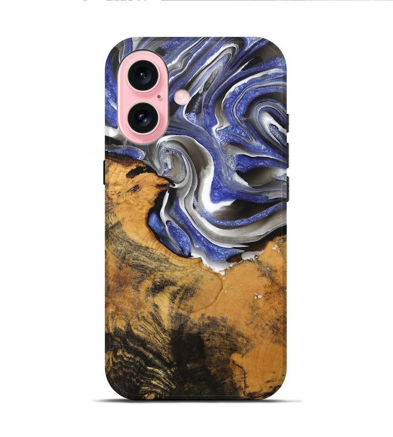 iPhone 16 Wood Live Edge Phone Case - Armond (Blue, 727241)
