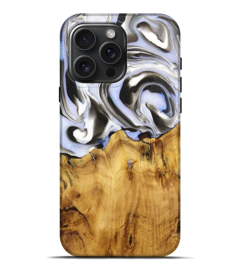 iPhone 16 Pro Max Wood Live Edge Phone Case - Verlyn (Black & White, 727244)