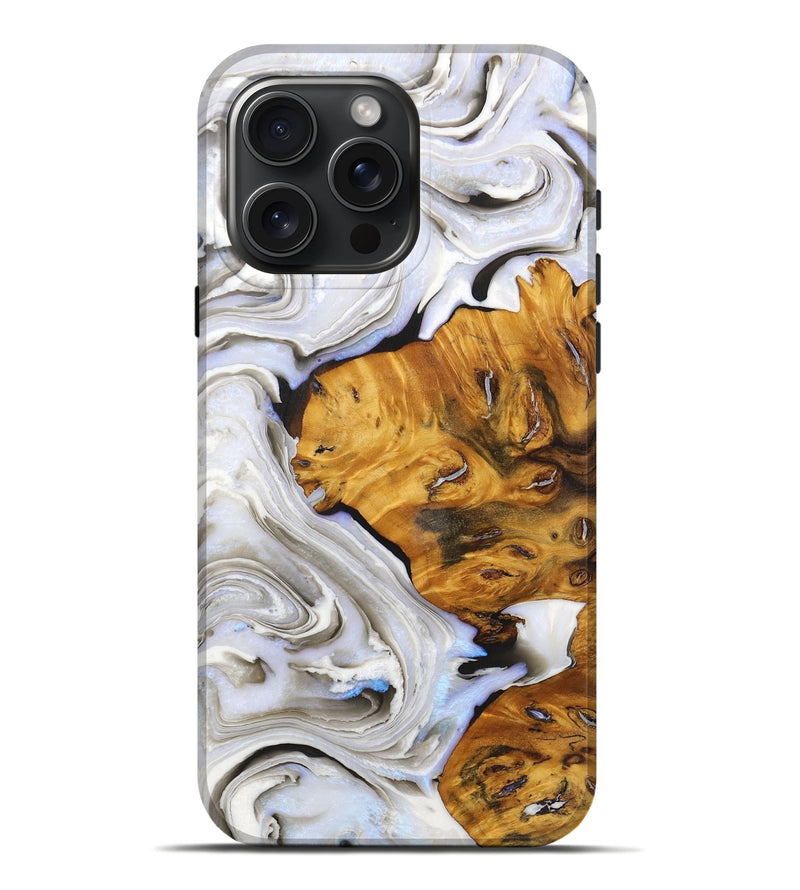 iPhone 16 Pro Max Wood Live Edge Phone Case - Bernice (Black & White, 727245)