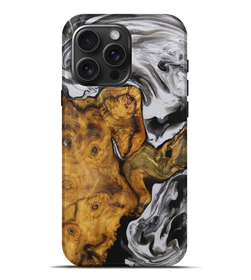 iPhone 16 Pro Max Wood Live Edge Phone Case - Roselyn (Black & White, 727246)