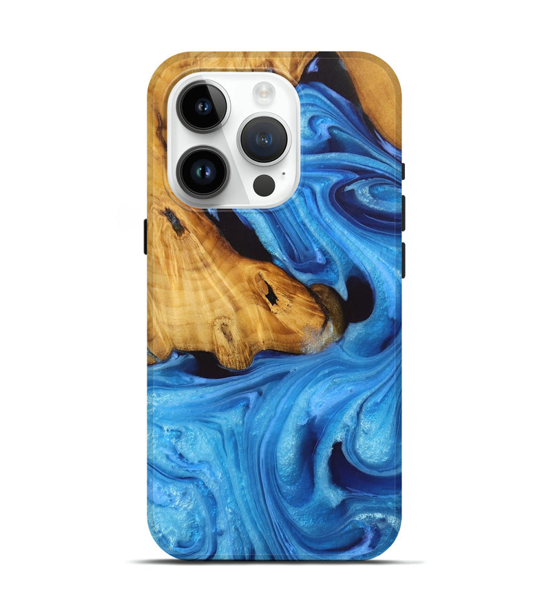 iPhone 15 Pro Wood Live Edge Phone Case - Lelar (Blue, 727249)