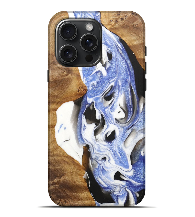 iPhone 16 Pro Max Wood Live Edge Phone Case - Vivien (Blue, 727254)
