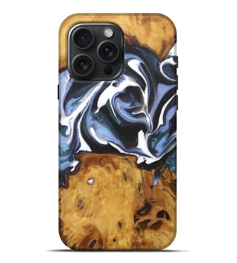 iPhone 16 Pro Max Wood Live Edge Phone Case - Natalia (Blue, 727257)