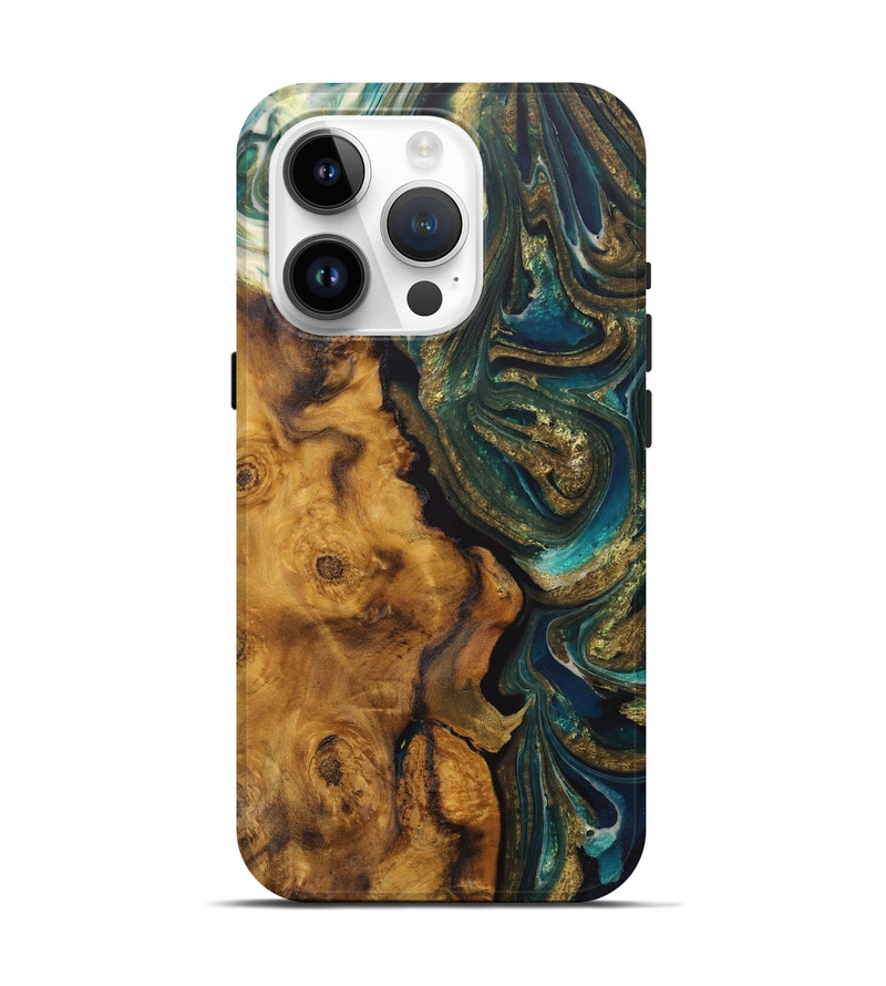 iPhone 15 Pro Wood Live Edge Phone Case - Pete (Teal & Gold, 727261)