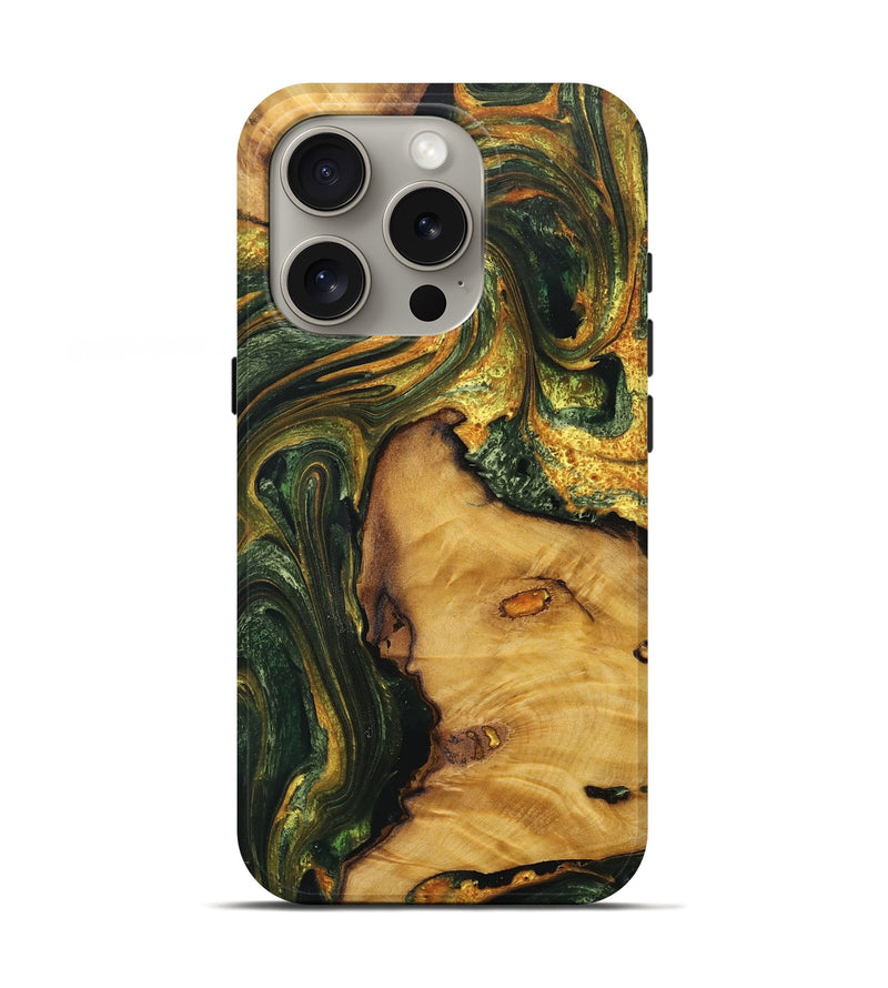 iPhone 16 Pro Wood Live Edge Phone Case - Priscila (Green, 727265)