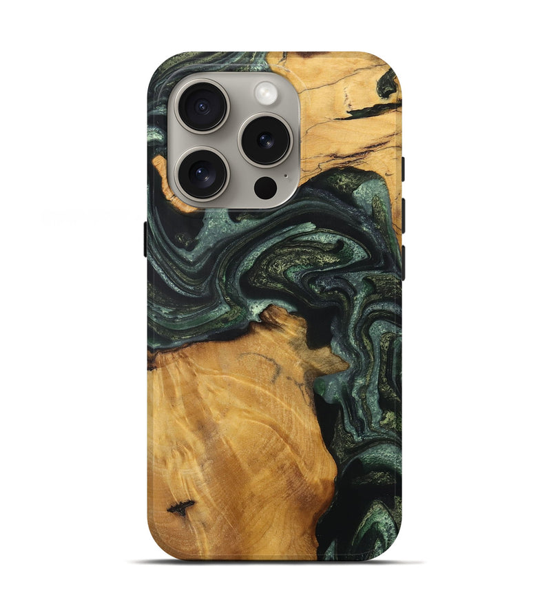 iPhone 16 Pro Wood Live Edge Phone Case - Jim (Green, 727695)
