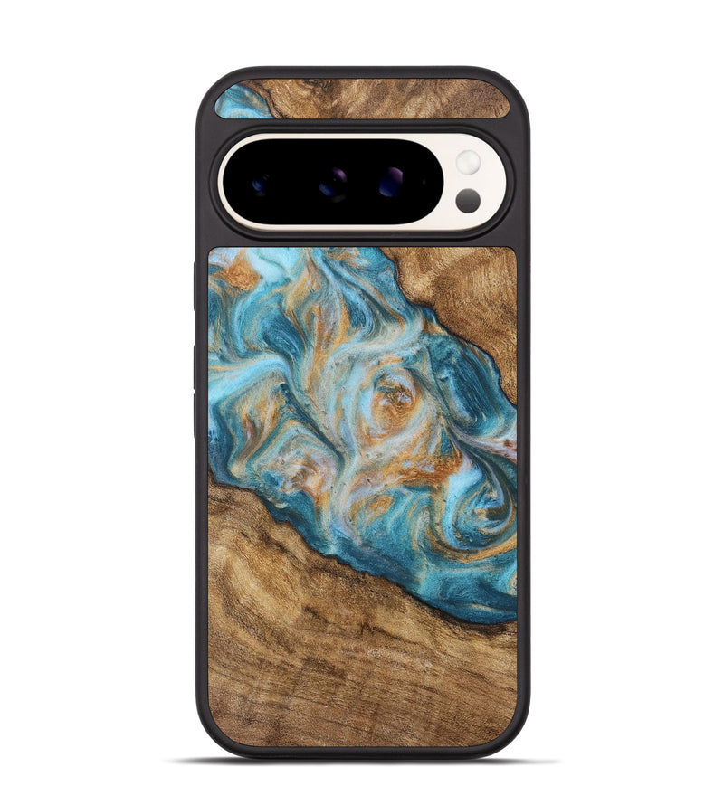 Pixel 9 Wood Phone Case - Berthe (Teal & Gold, 727984)