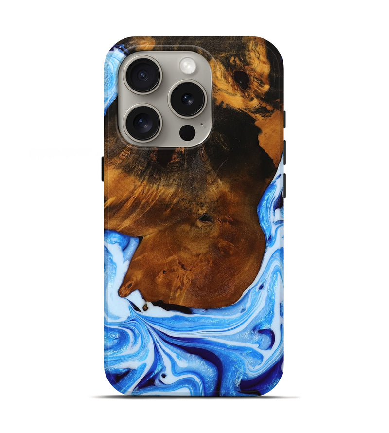iPhone 16 Pro Wood Live Edge Phone Case - Gayel (Blue, 728136)