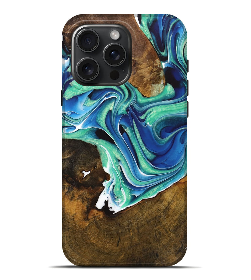 iPhone 16 Pro Max Wood Live Edge Phone Case - Adina (Blue, 728142)