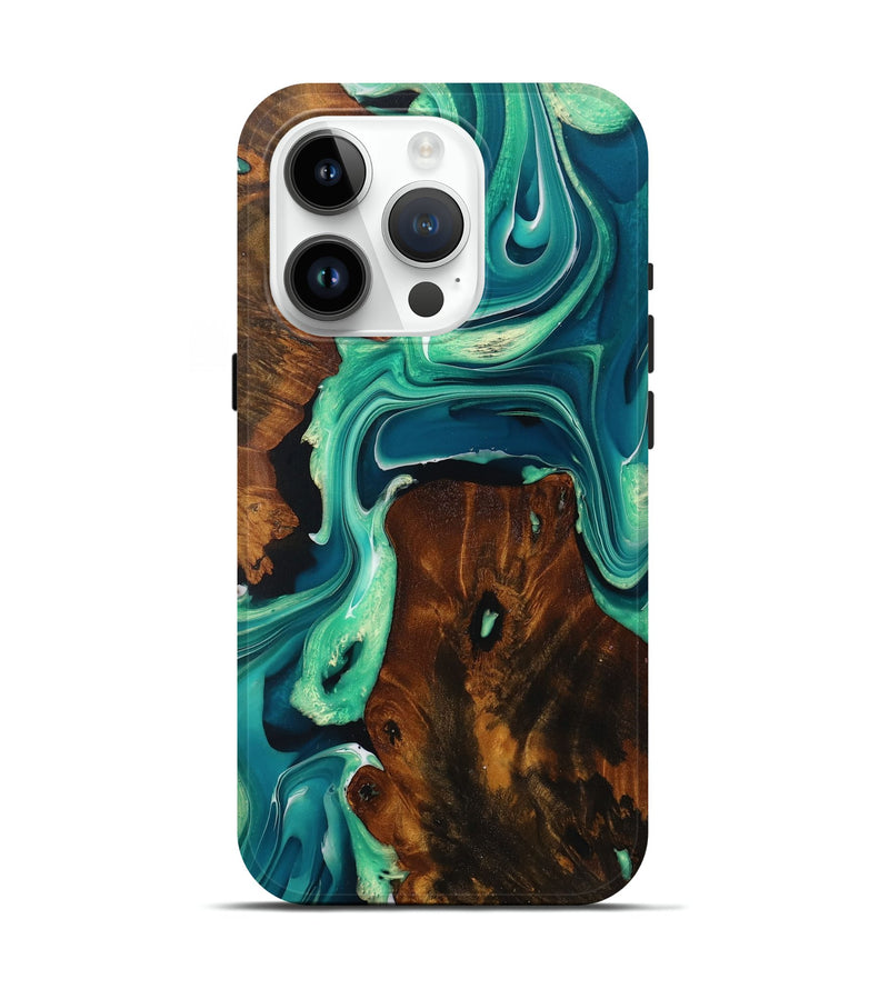 iPhone 15 Pro Wood Live Edge Phone Case - Gipsy (Green, 728146)