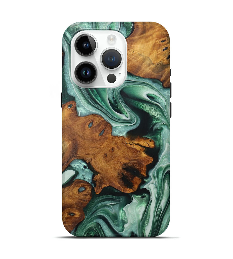 iPhone 15 Pro Wood Live Edge Phone Case - Hiroko (Green, 728152)