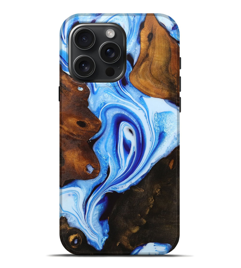 iPhone 16 Pro Max Wood Live Edge Phone Case - Aspen (Blue, 728156)
