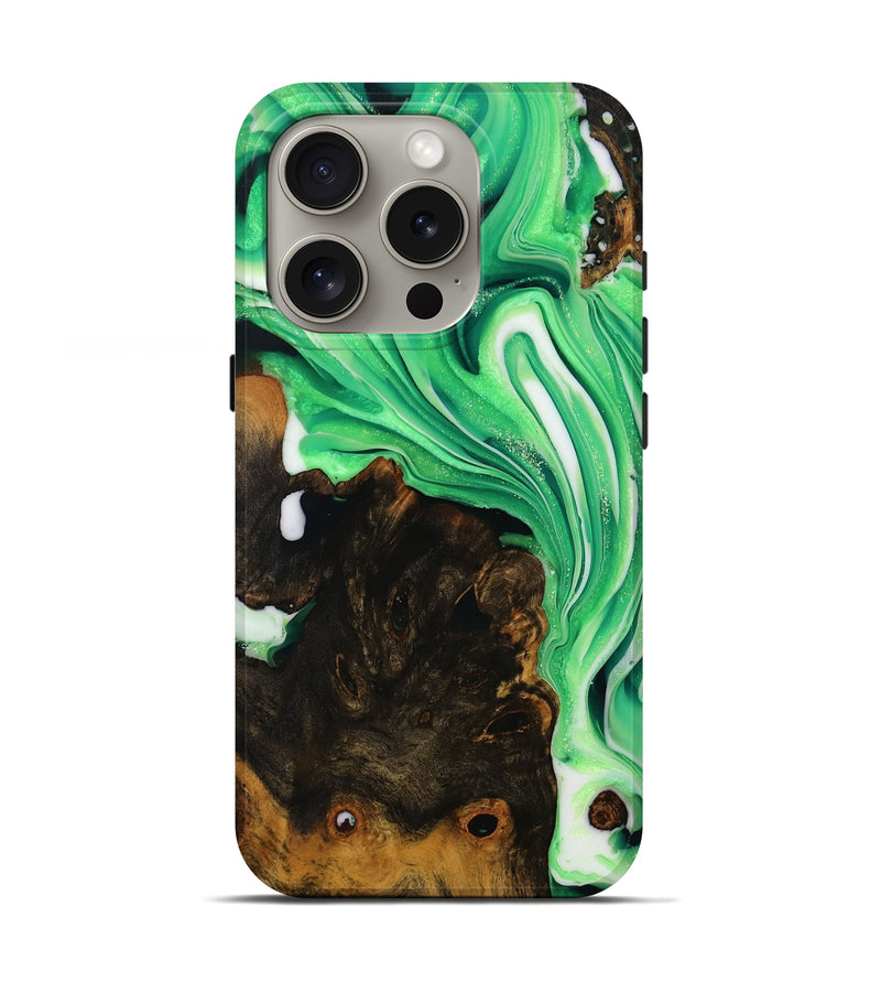 iPhone 16 Pro Wood Live Edge Phone Case - Hall (Green, 728158)