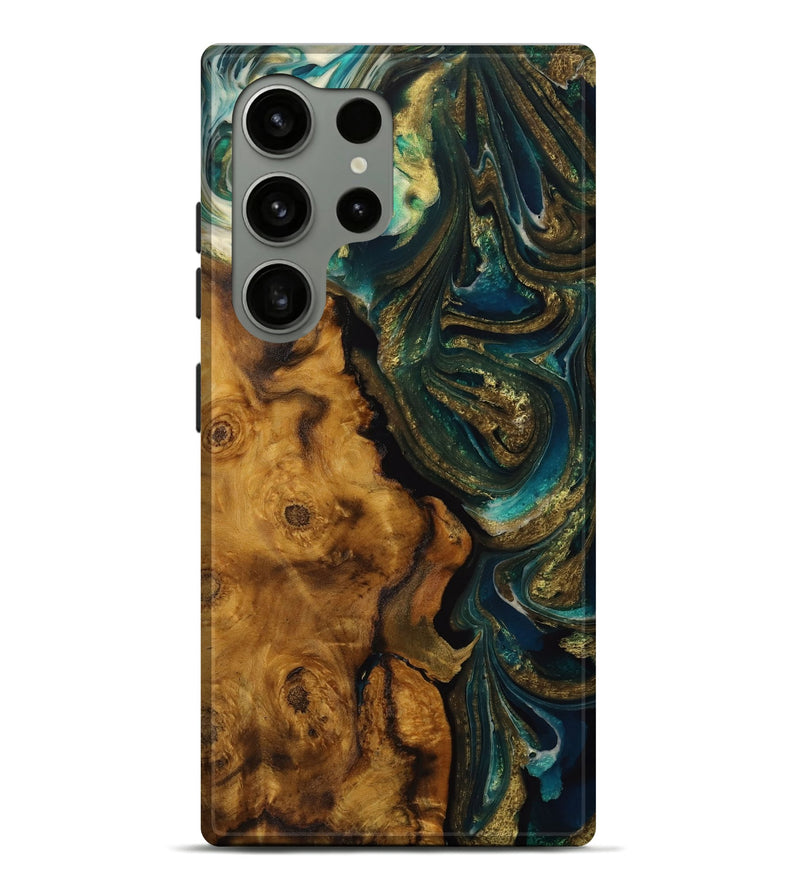Galaxy S24 Ultra Wood Live Edge Phone Case - Joellen (Teal & Gold, 728165)
