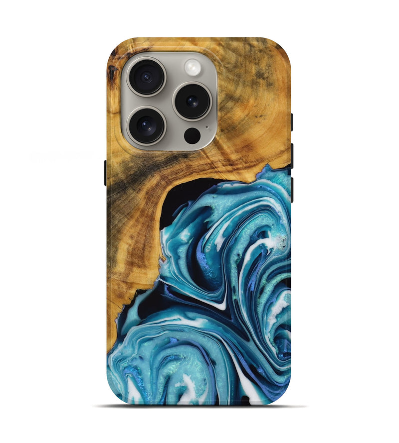 iPhone 16 Pro Wood Live Edge Phone Case - Jeane (Blue, 728174)