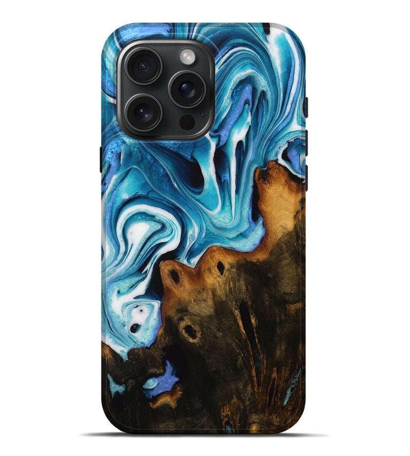 iPhone 16 Pro Max Wood Live Edge Phone Case - Shaylyn (Blue, 728178)