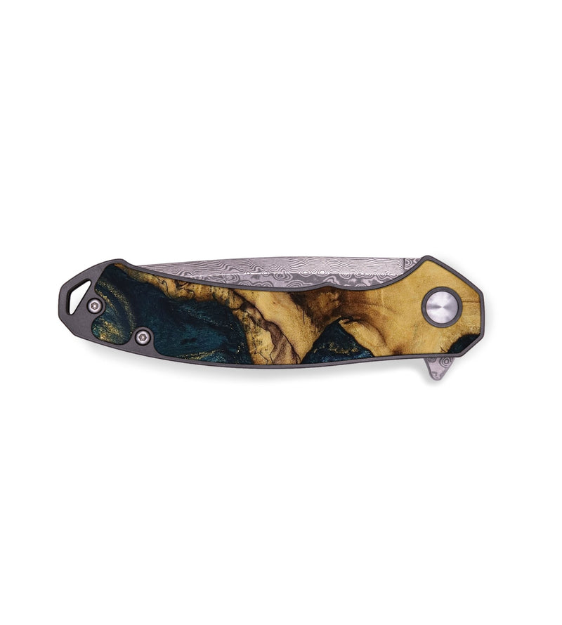 EDC Wood Pocket Knife - Candra (Teal & Gold, 728414)