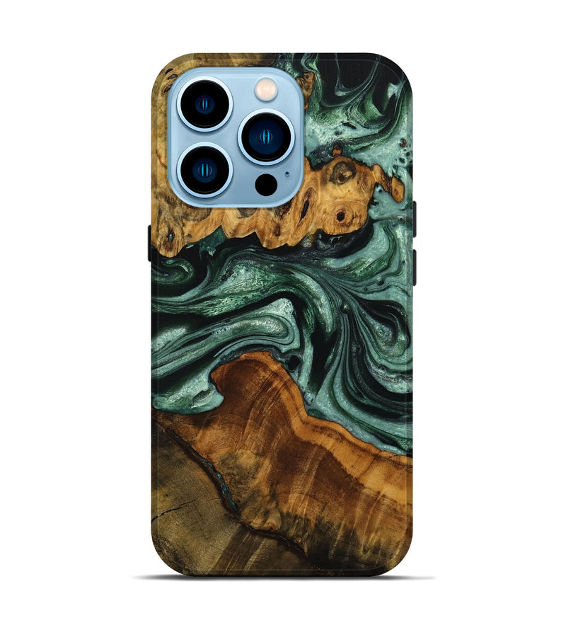 iPhone 14 Pro Wood Live Edge Phone Case - Celinda (Green, 728521)