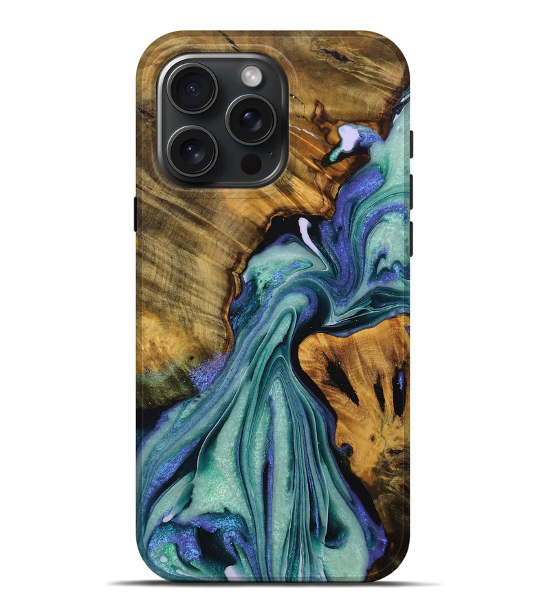 iPhone 16 Pro Max Wood Live Edge Phone Case - Elena (Green, 728524)