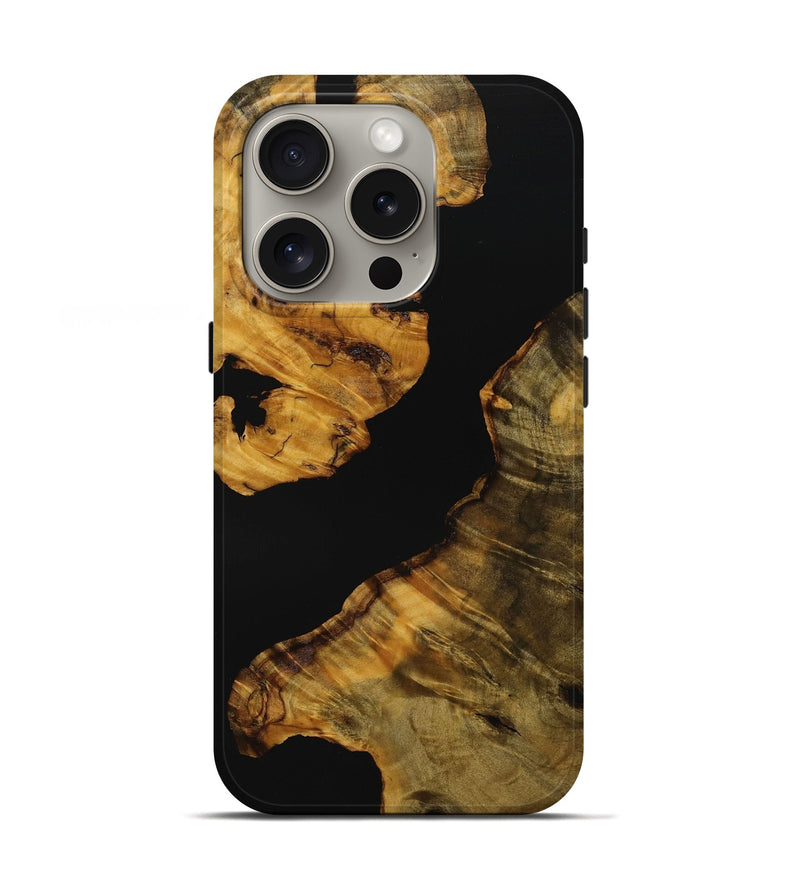 iPhone 16 Pro Wood Live Edge Phone Case - Cloyd (Pure Black, 728526)