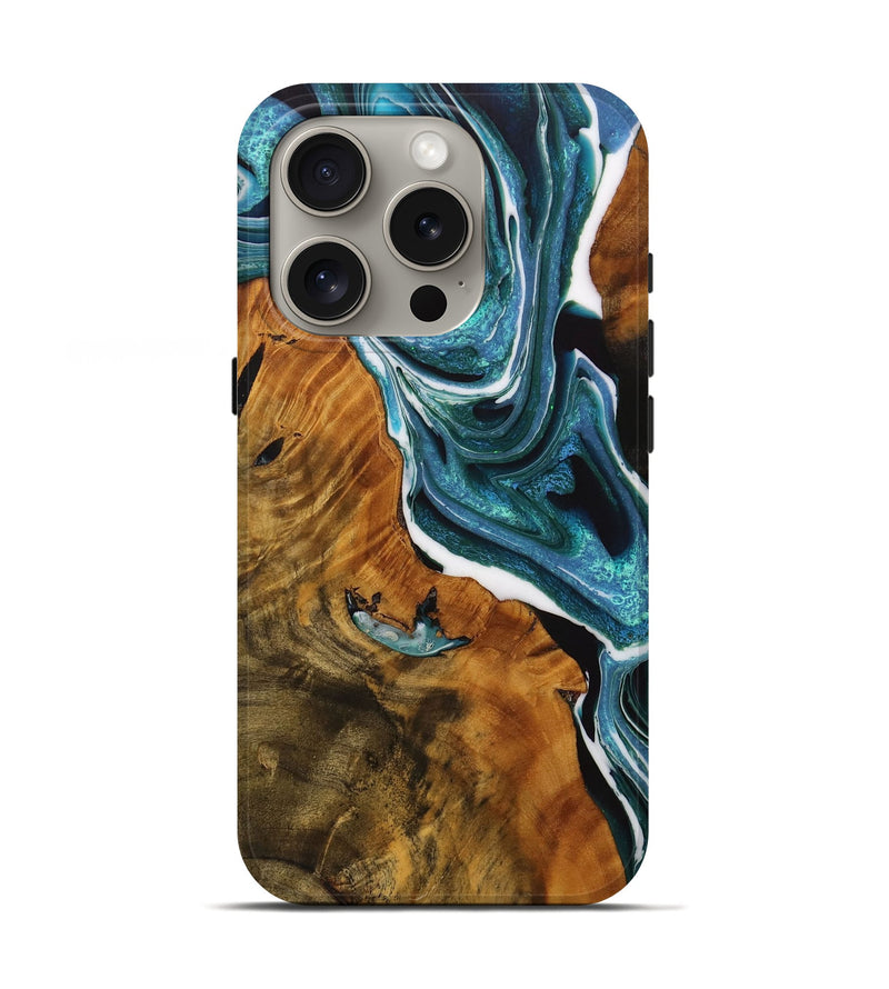 iPhone 16 Pro Wood Live Edge Phone Case - Vivia (Blue, 728535)