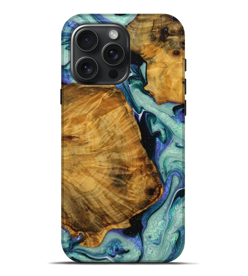 iPhone 16 Pro Max Wood Live Edge Phone Case - Jet (Green, 728536)